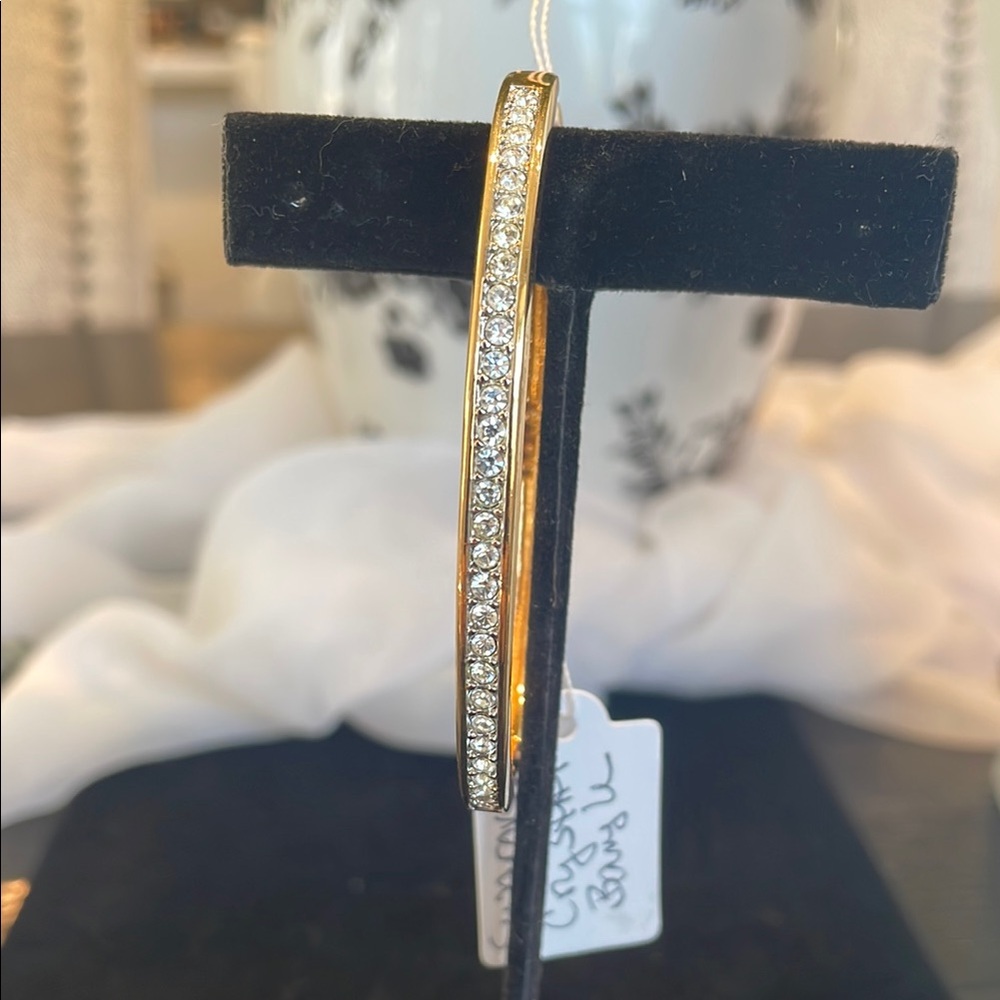 Swarovski goldtone and Crystal Gemstone bangle clamper bracelet